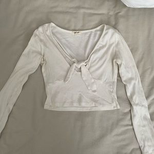 White Long Sleeve Knotted Top